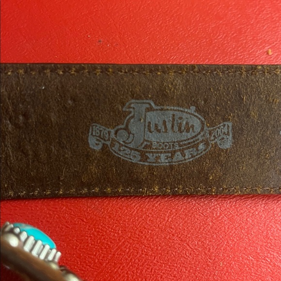 Justin Boots Brown Belt with Turquoise Embellishments - Picture 3 of 5
